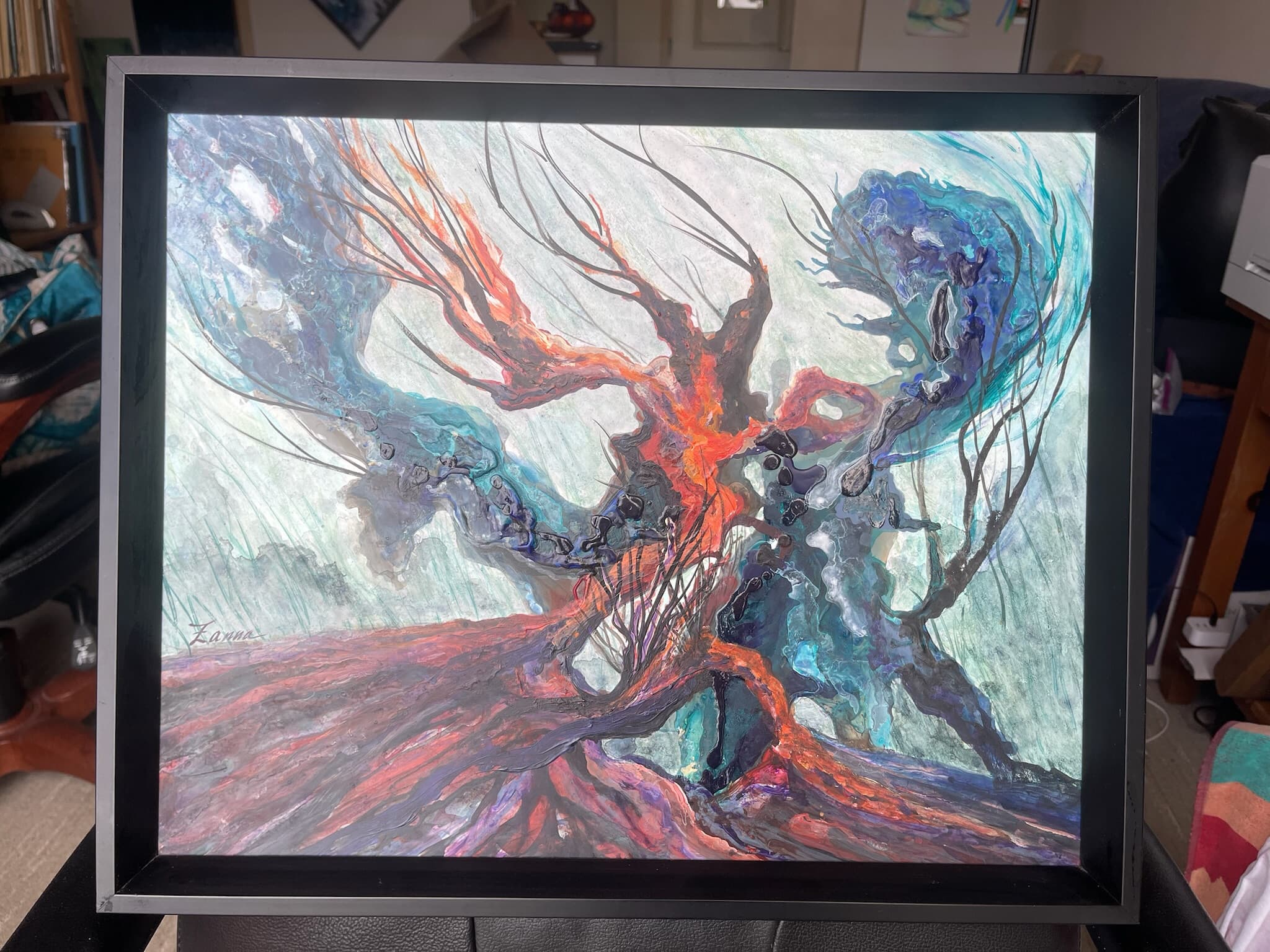 Abstract Tree with Fiery Roots