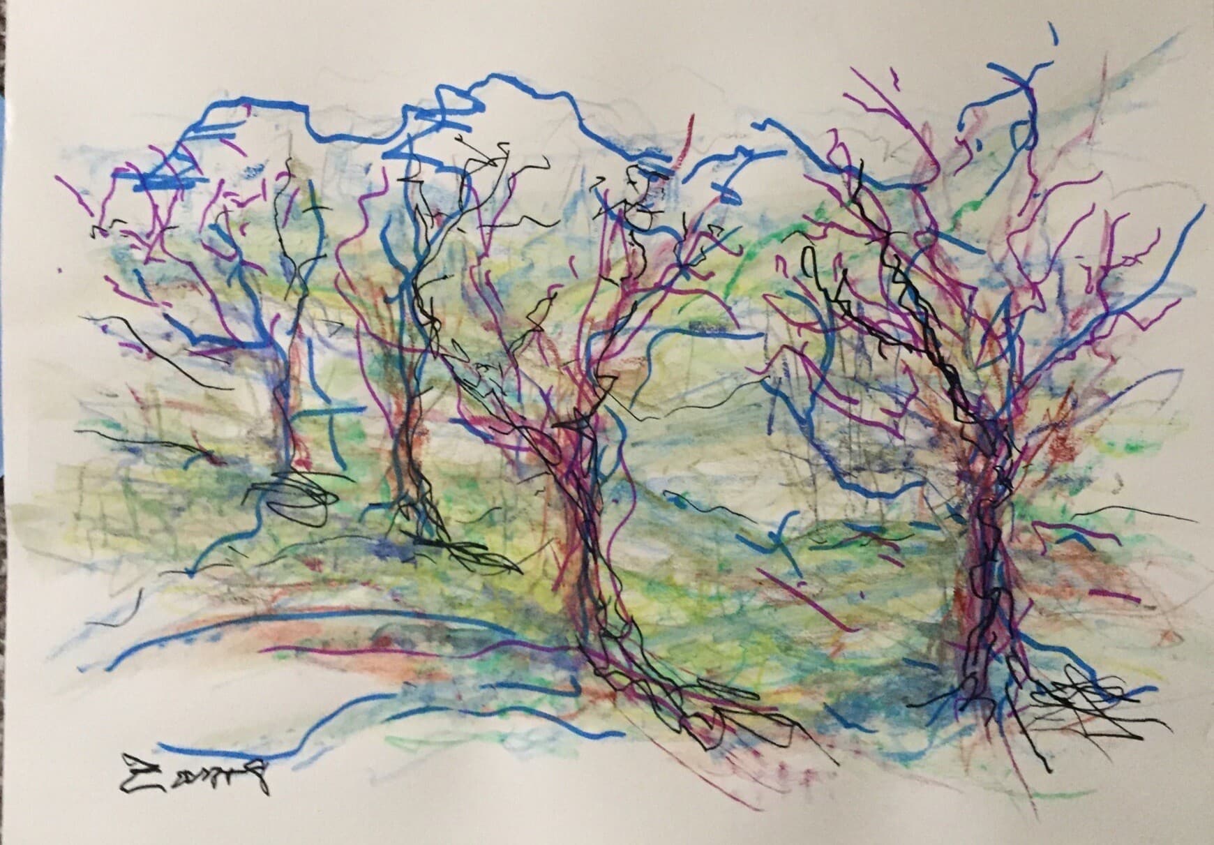 Blue and Magenta Winter Trees