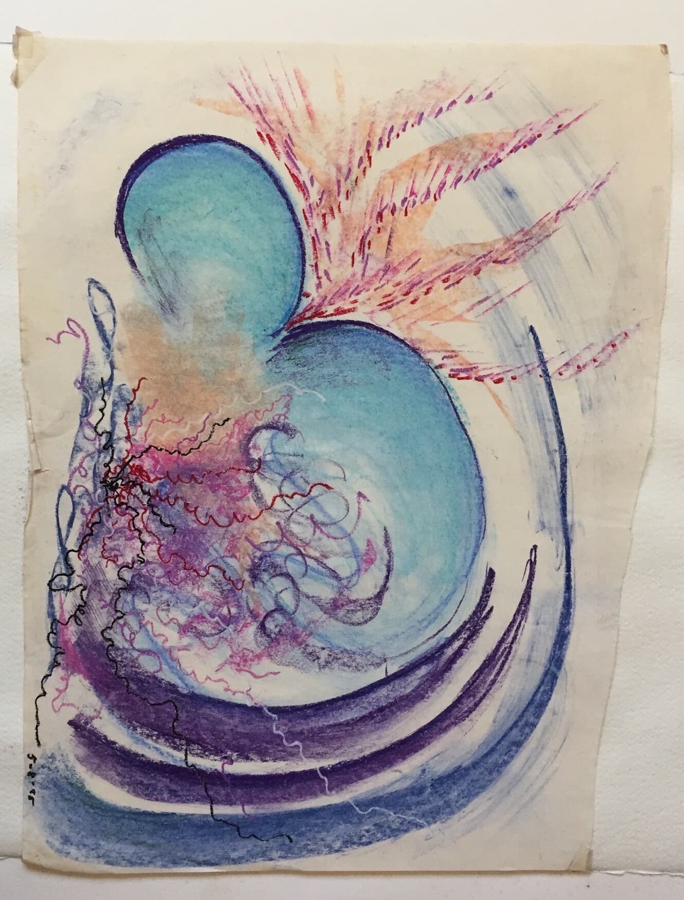 Blue Forms with Coral Plume